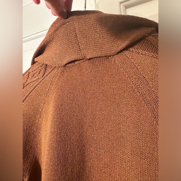 ST. JOHN SPORT Camel Colored Knit Draped Wool Blend Cardigan SMALL Toast CLEAN - Picture 14 of 14
